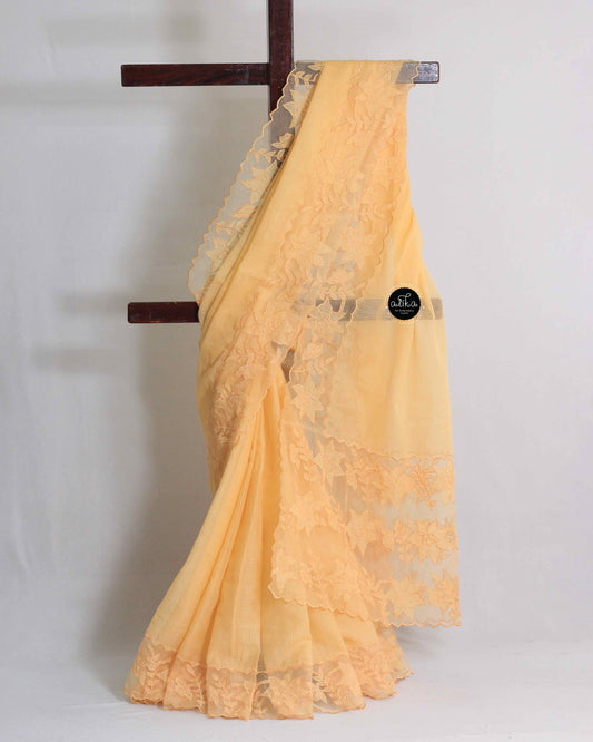 Amber Yellow Cotton Kota Saree with Applique Border