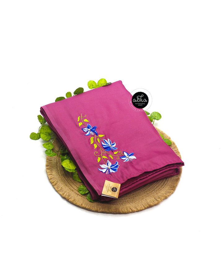 Mulberry Pink Semi Silk Saree with Hand Embroidery