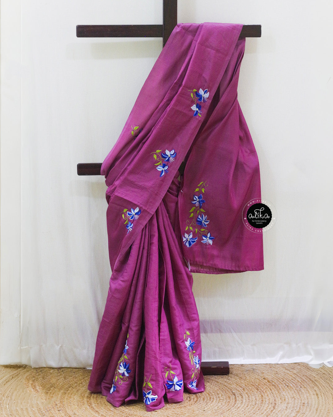 Mulberry Pink Semi Silk Saree with Hand Embroidery