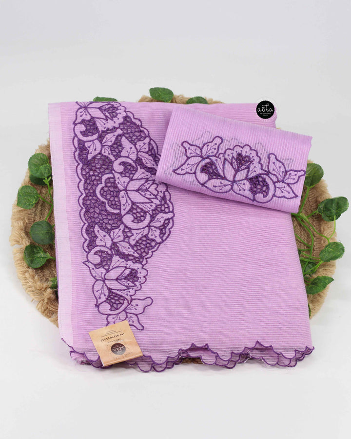 Lavender Kota Saree with Violet Cutwork