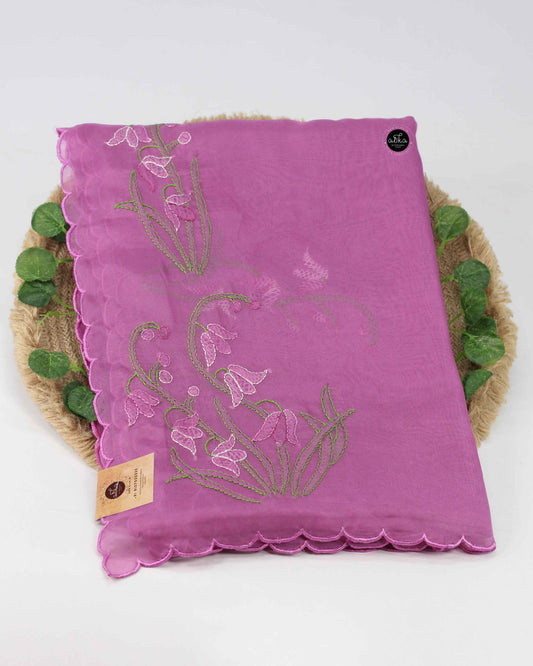 Purple Pink Organza Saree with Floral Shadow Embroidery – Elegant Party Wear