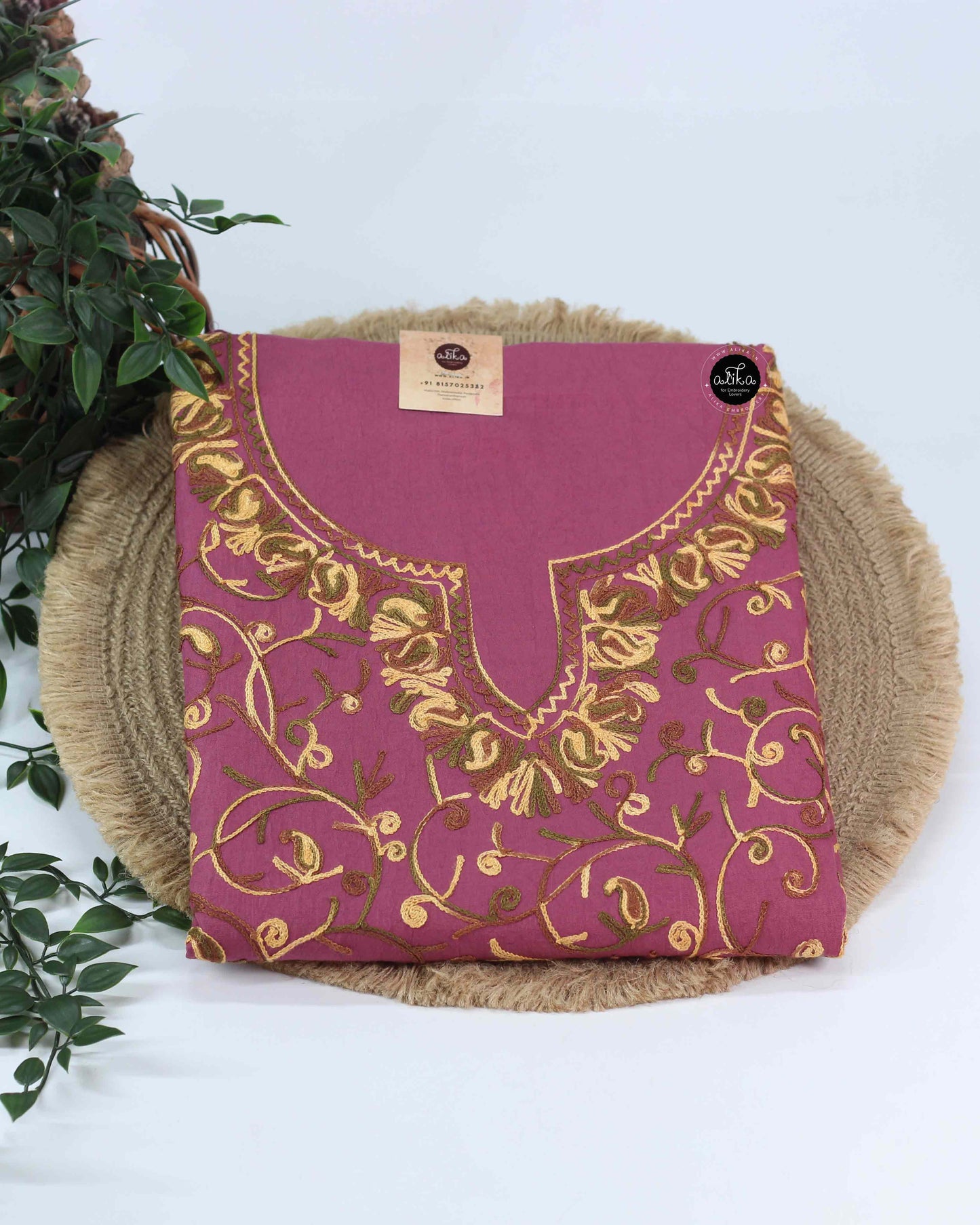 Mulberry Pink Kashmiri Cotton Unstitched Top and Bottom Set – 4.75 Mtrs