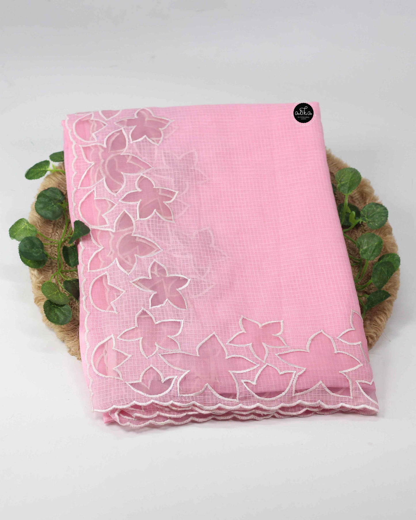 Light Pink Cotton Kota Saree with Applique Border