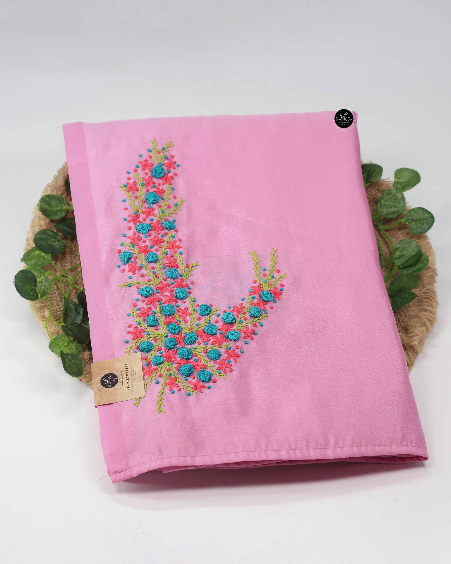 Orchid Pink Semi Silk Saree with Floral Hand Embroidery