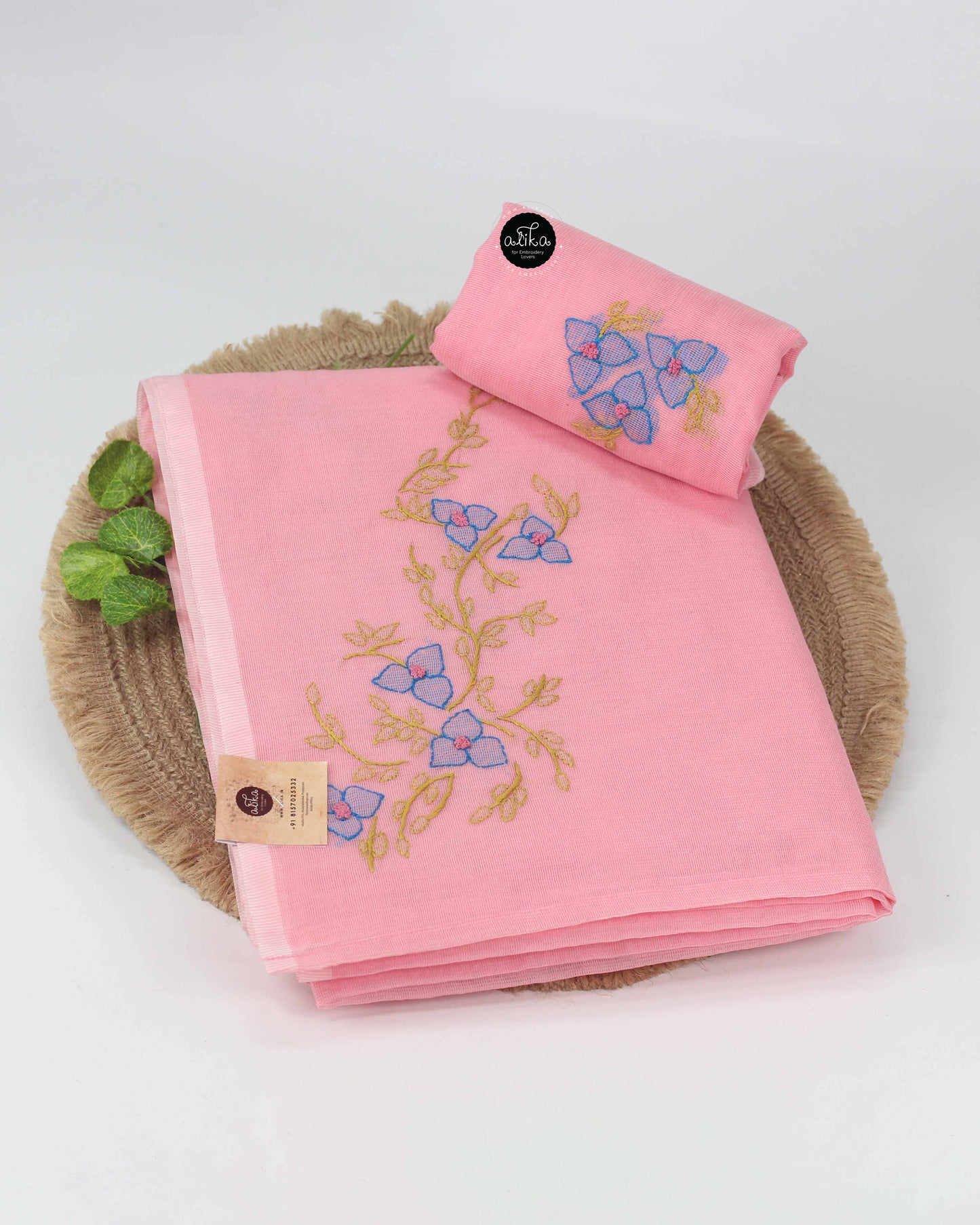 Pink Kota Saree with Floral Shadow Embroidery
