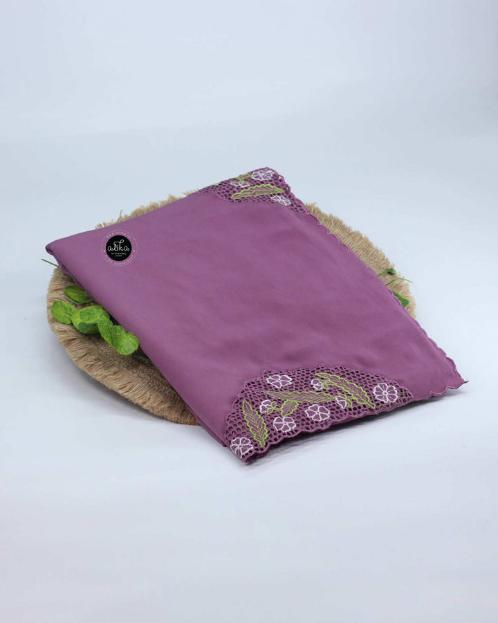 Dark Lilac Soft Crepe Saree with Scattered Cutwork
