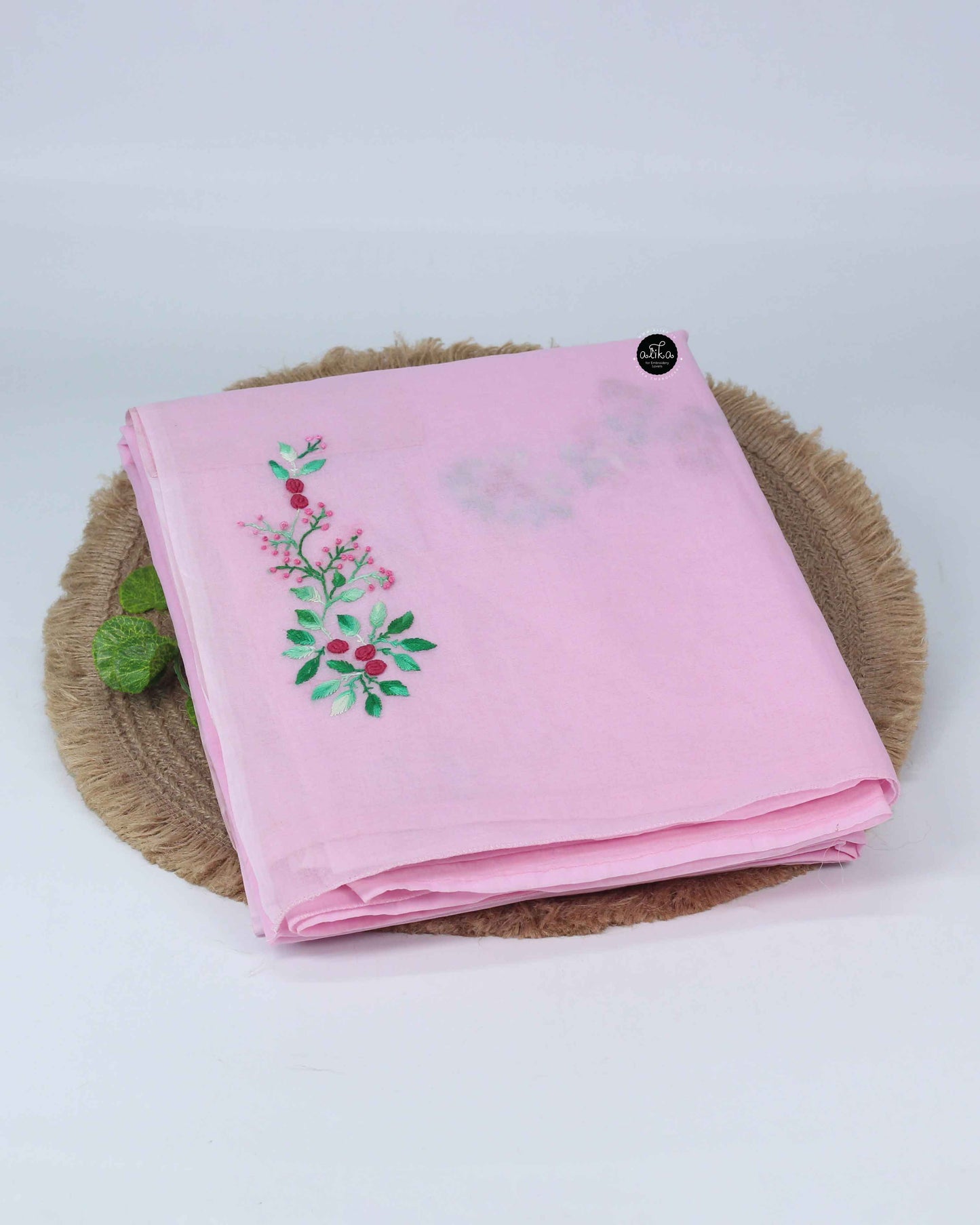 Light Pink Organdy Saree with Floral Hand Embroidery