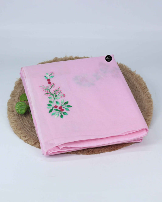 Light Pink Organdy Saree with Floral Hand Embroidery