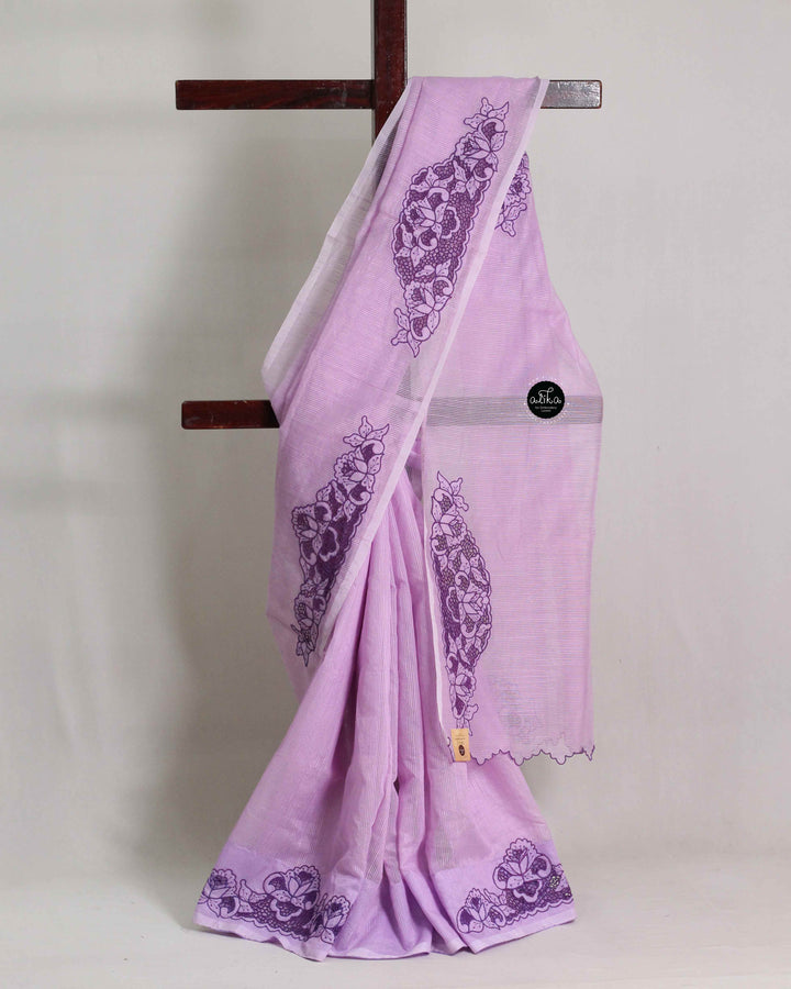 Lavender Kota Saree with Violet Cutwork