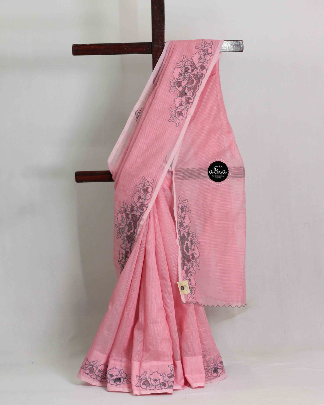Light Pink Kota Saree with Floral Cutwork