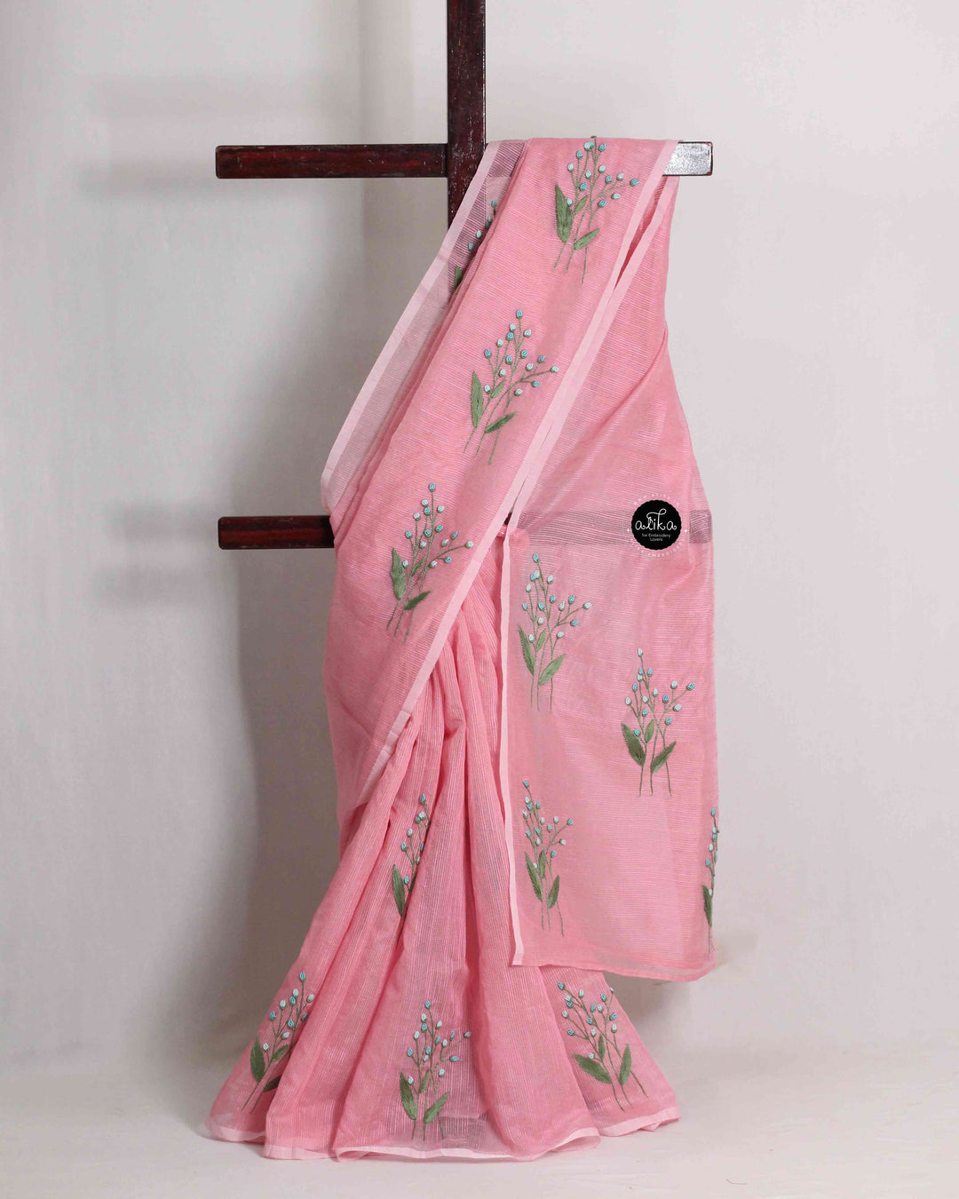 Pink Kota Saree with Floral Hand Embroidery