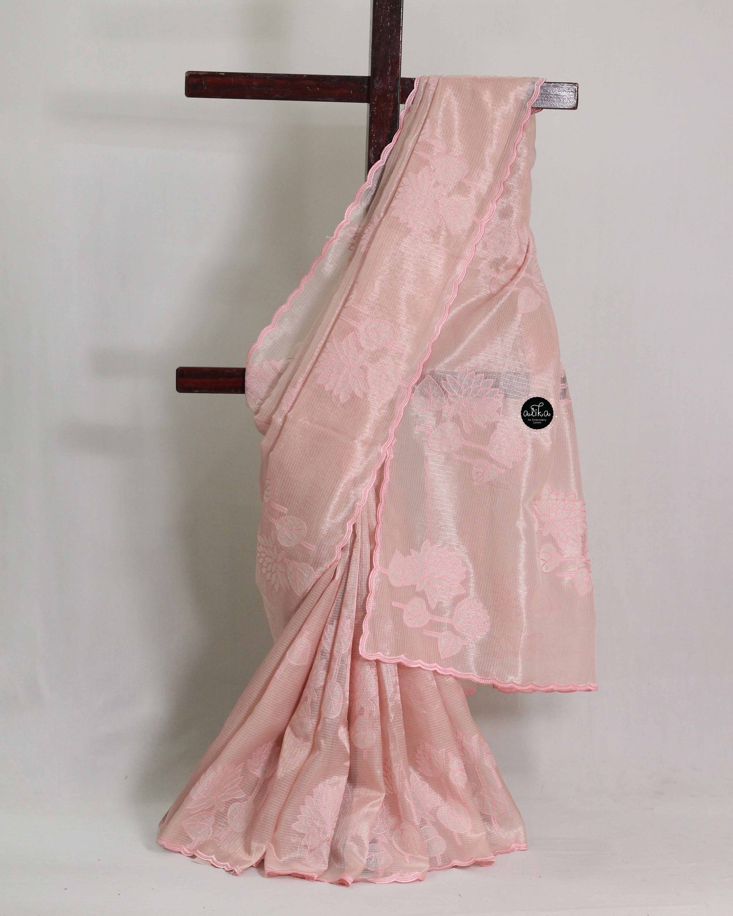 Light Pink Semi Tissue Saree with Appliqué Work and Printed blouse Material