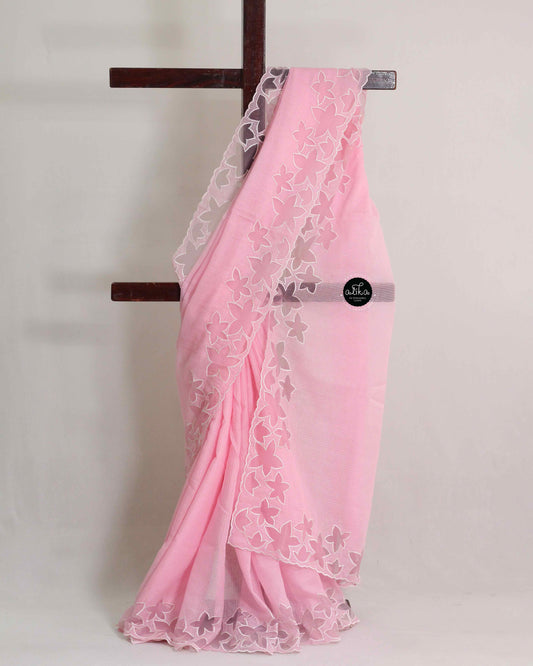 Light Pink Cotton Kota Saree with Applique Border