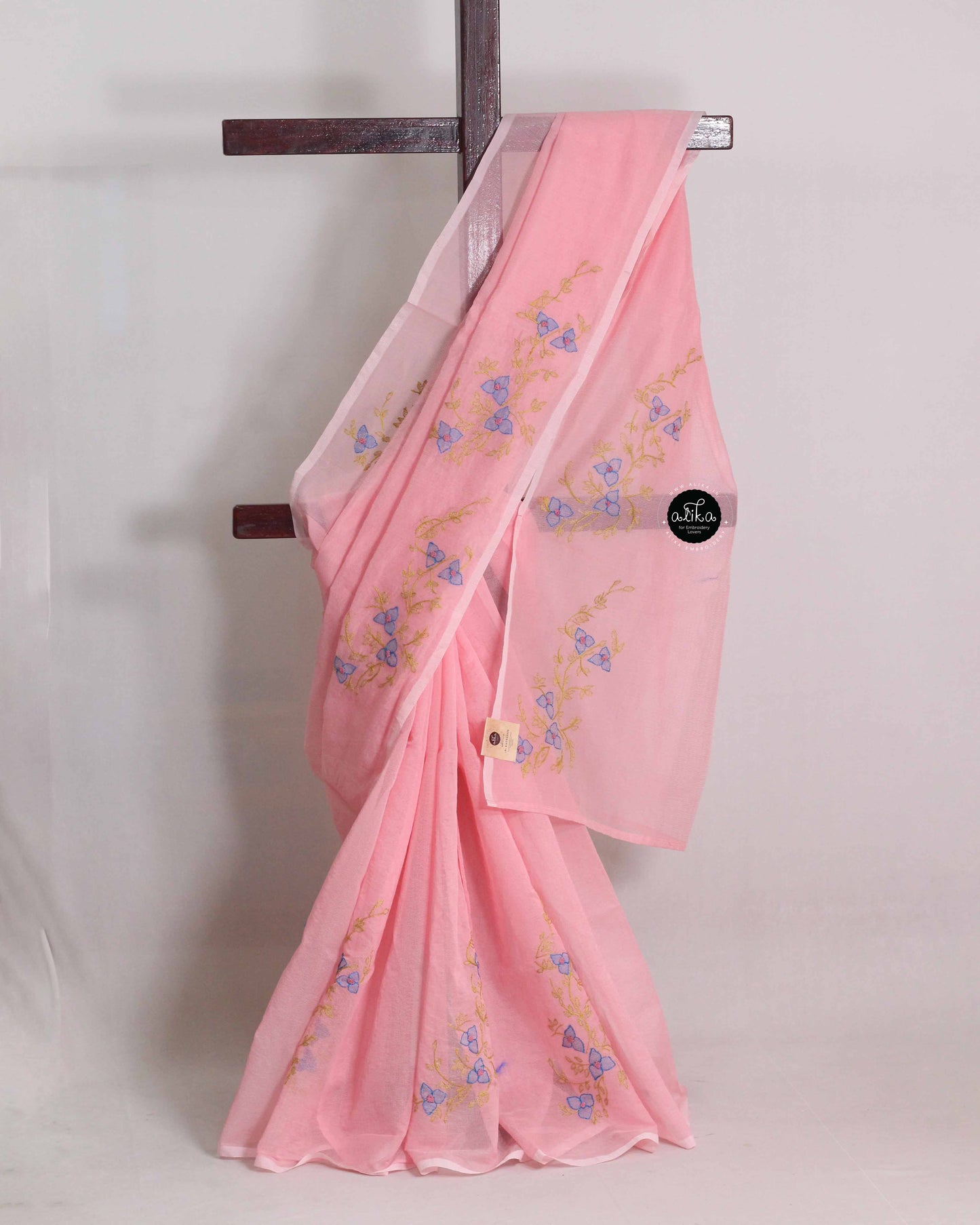 Pink Kota Saree with Floral Shadow Embroidery