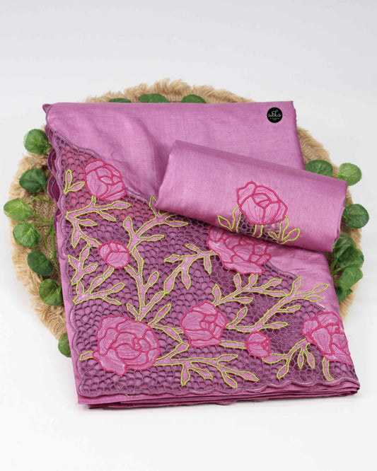 Magenta Pink Pure Tussar Silk Saree with Floral Twine Cutwork | Festive Wear