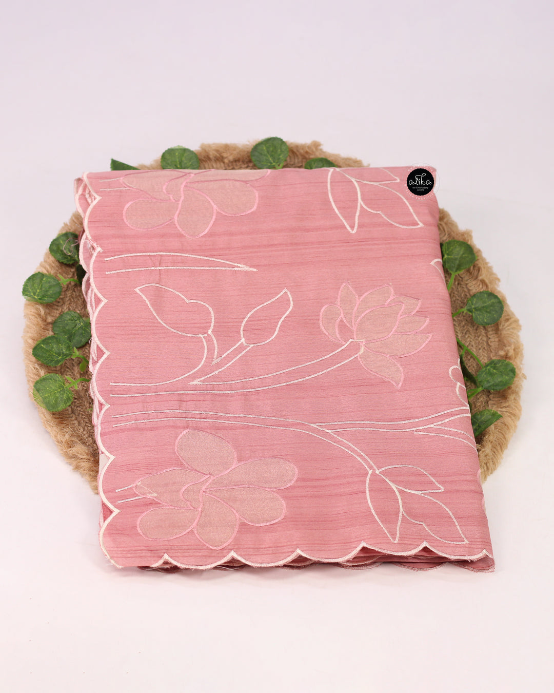 Blush Pink Semi Silk Saree with Floral Appliqué Work