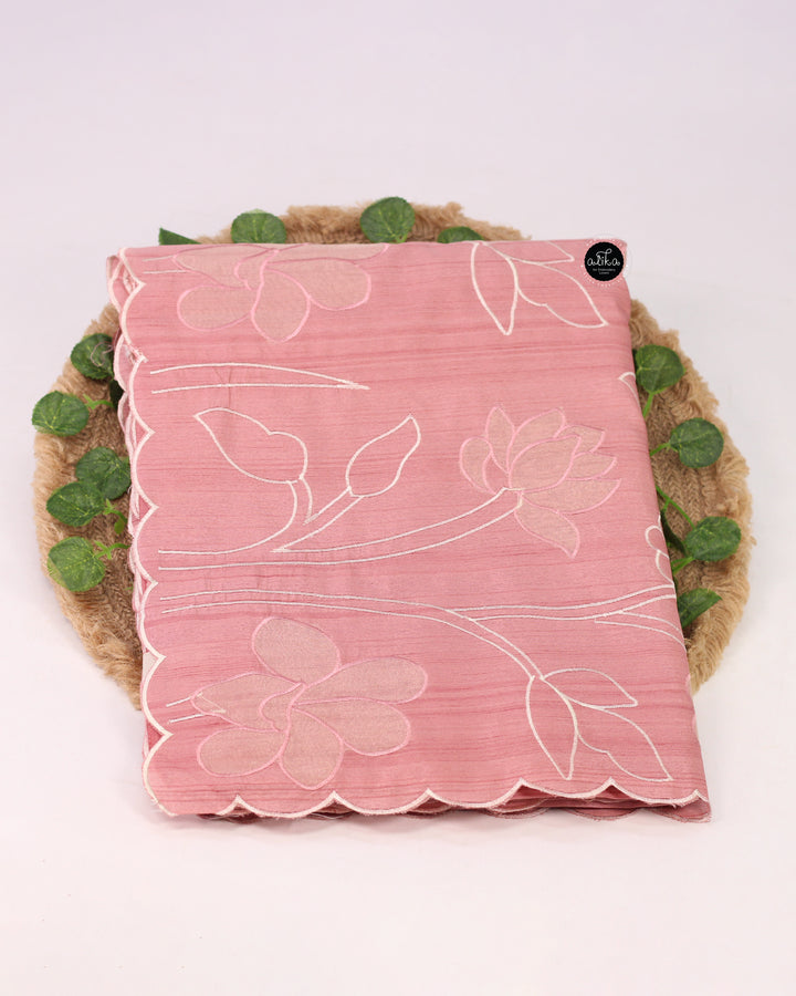 Blush Pink Semi Silk Saree with Floral Appliqué Work