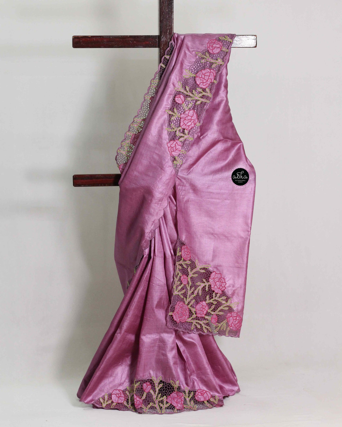 Magenta Pink Pure Tussar Silk Saree with Floral Twine Cutwork | Festive Wear