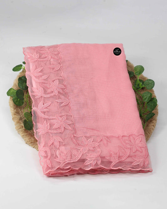 Soft Pink Cotton Kota Saree with Applique Border