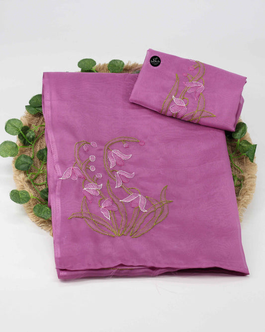 Purple Pink Organza Saree with Floral Shadow Embroidery – Elegant Party Wear