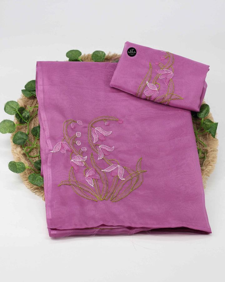 Purple Pink Organza Saree with Floral Shadow Embroidery