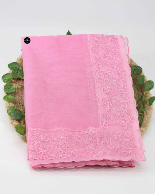 Light Pink Kota Saree with Floral Applique Border – Elegant Ethnic Wear