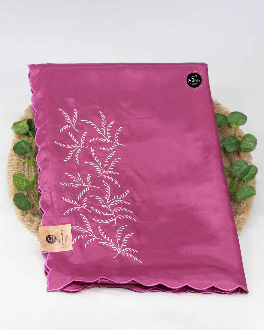 Magenta Semi Silk Saree with Floral Machine Embroidery