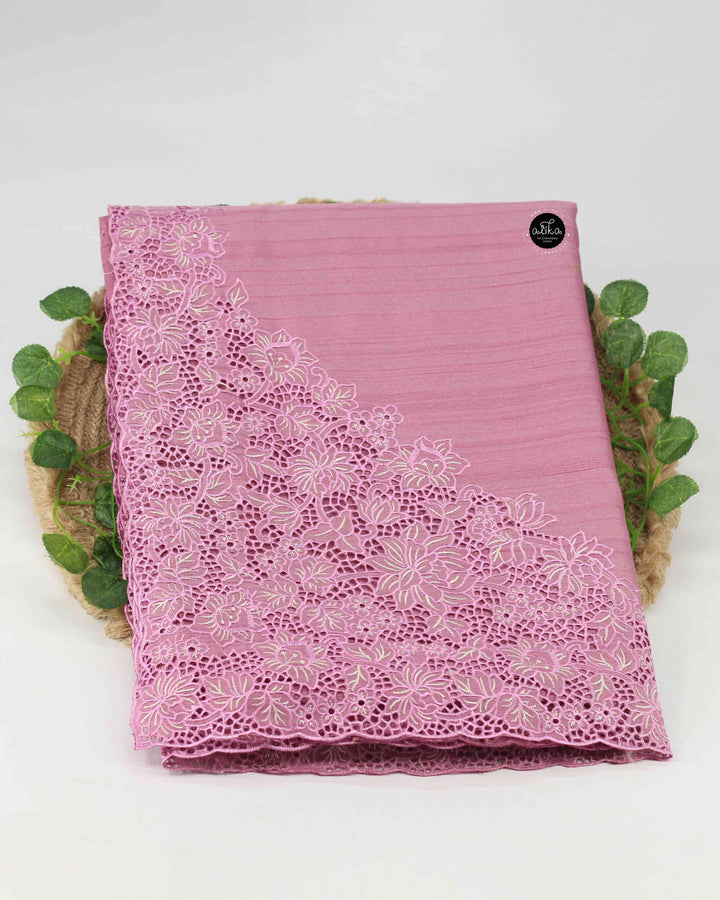 Onion Pink Semi Silk Saree with Floral Cutwork Border
