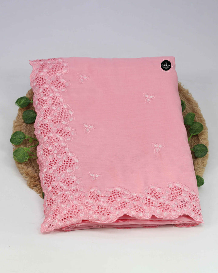Blush Pink Chanderi Saree with Floral Cutwork Border