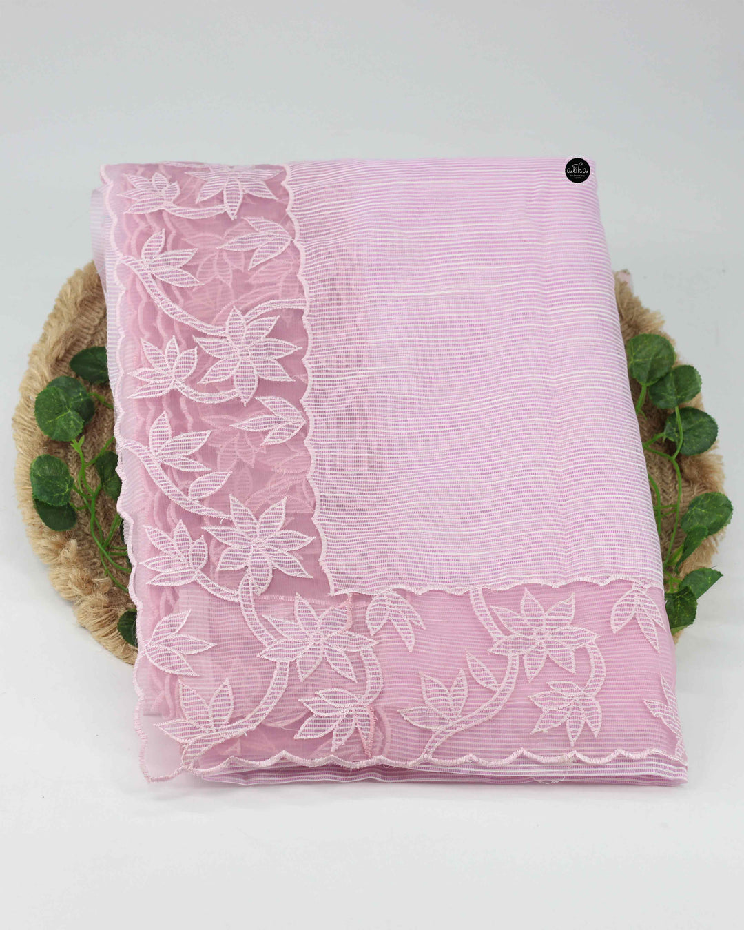 Lavender Rose Kota Saree with Organza Appliqué Border