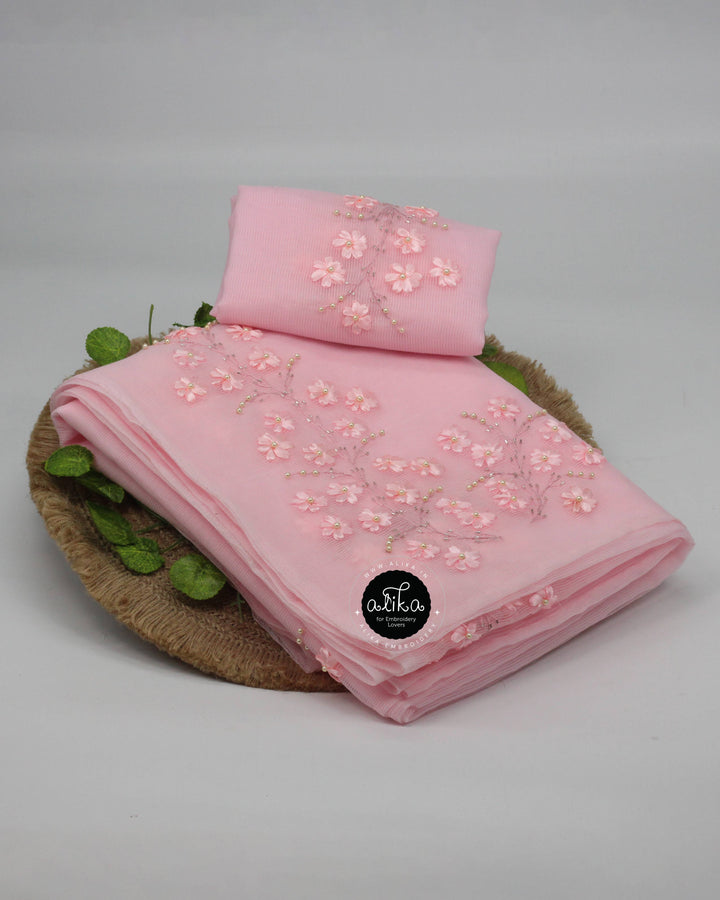 Baby Pink Kota Saree with Ribbon Work
