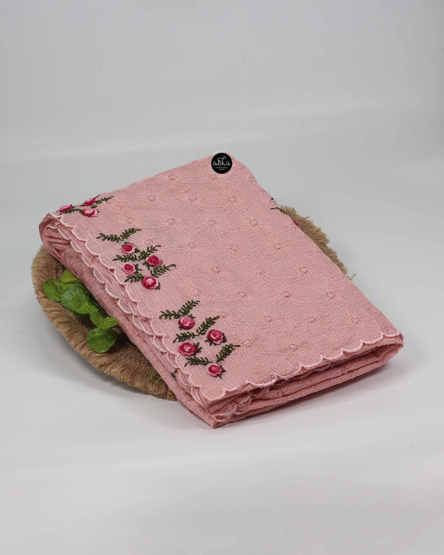 Graceful Pale Rose Phulkari Saree with Floral Hand Embroidery | Alika Fashion Store