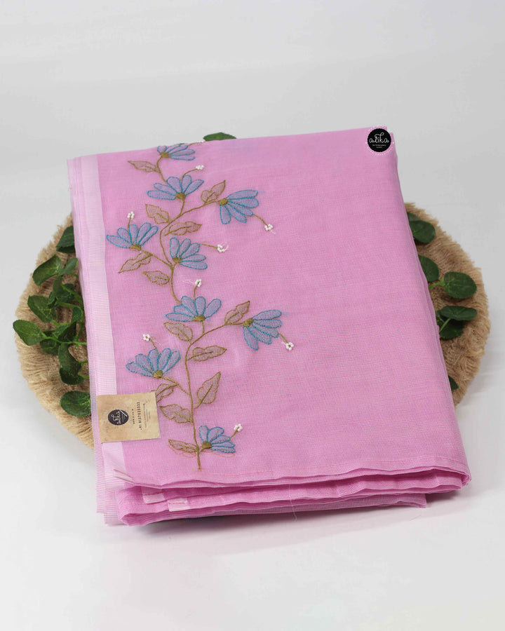 Light Pink Kota Saree with Shadow Embroidery