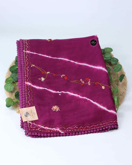 Pansy Purple Semi Silk Saree with Hand Embroidery