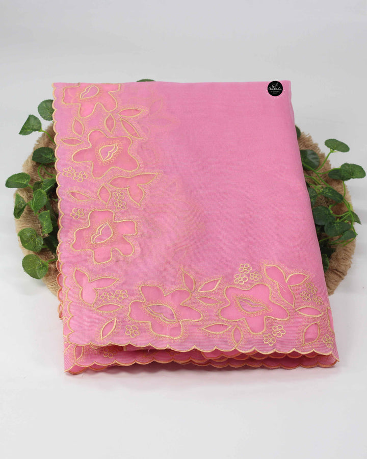 Light Pink Kota Saree with Floral Applique Border