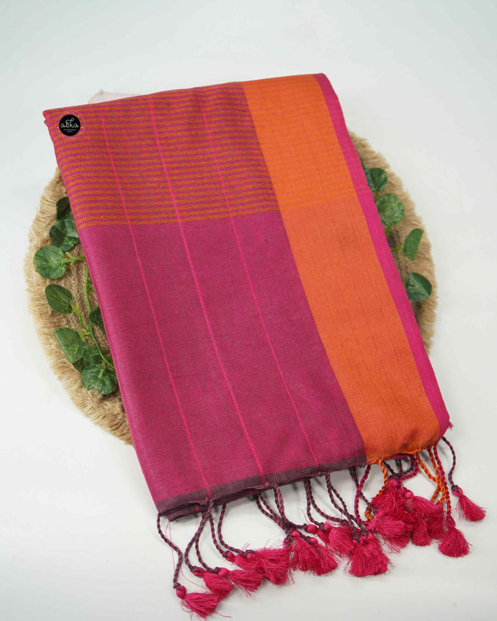 Double-Sided Pure Linen Saree with Tassels