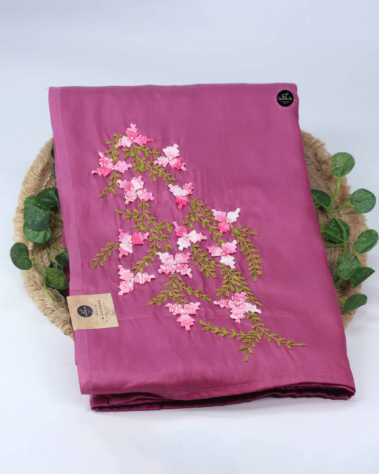 Mulberry Pink Semi Saree with Hand Embroidery and Bead Work