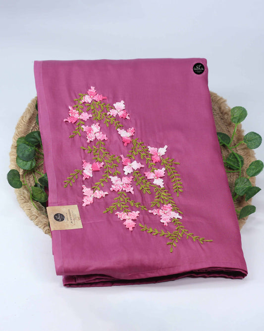 Mulberry Pink Semi Saree with Hand Embroidery and Bead Work