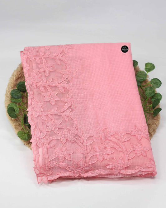 Soft Pink Cotton Kota Saree with wide Applique Border