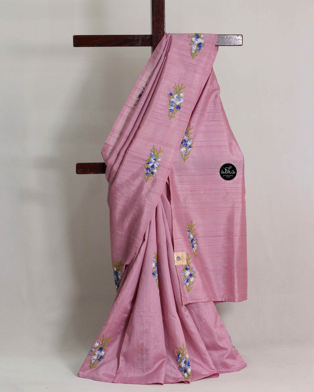 Orchid Pink Semi Silk Saree with Floral Hand Embroidery