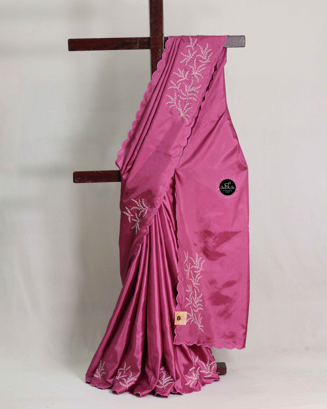 Magenta Semi Silk Saree with Floral Machine Embroidery