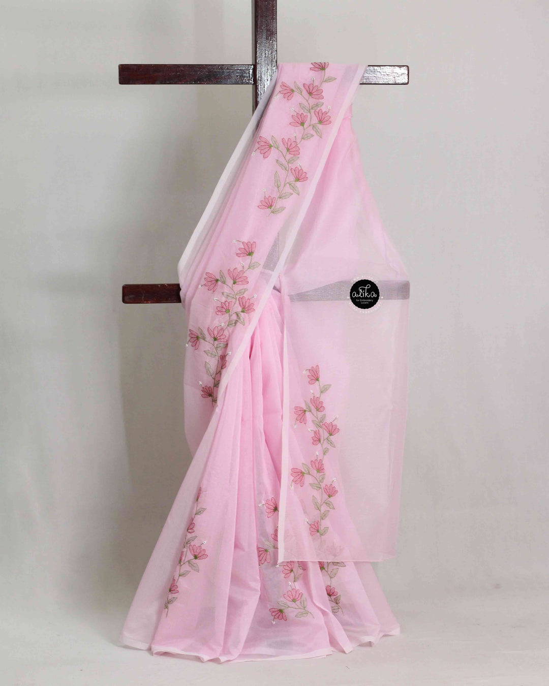 Light Pink Kota Saree with Floral Shadow Work