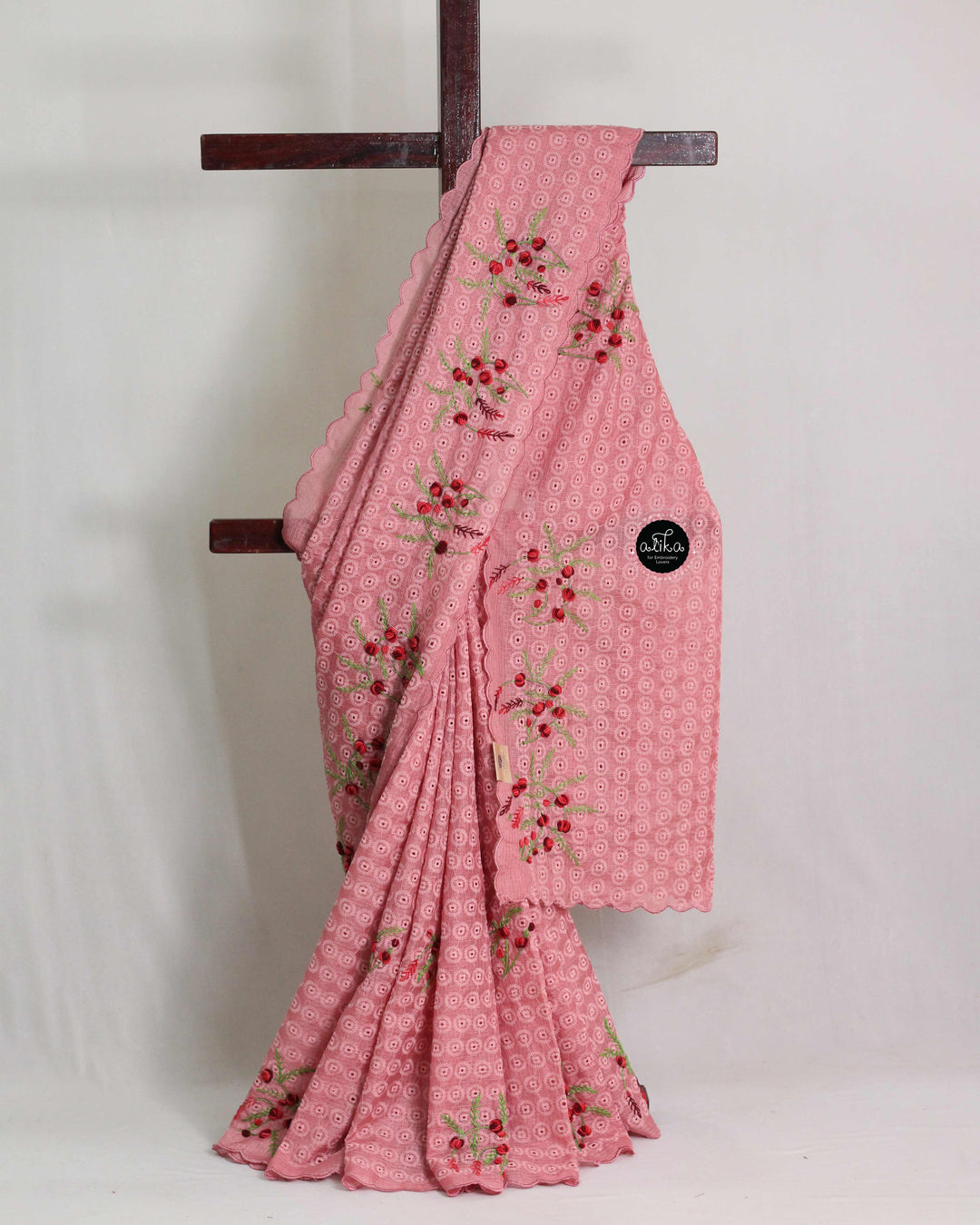 Peach Phulkari Saree with Floral Hand Embroidery