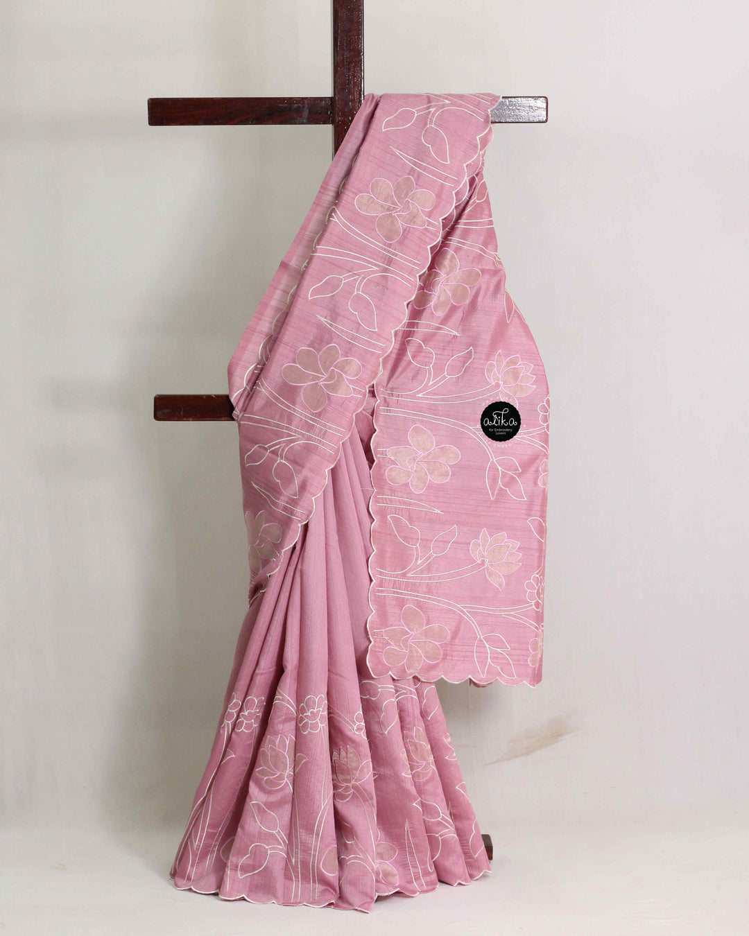 Lavender Rose Semi Silk Saree with Floral Appliqué Work