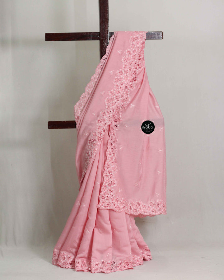 Blush Pink Chanderi Saree with Floral Cutwork Border