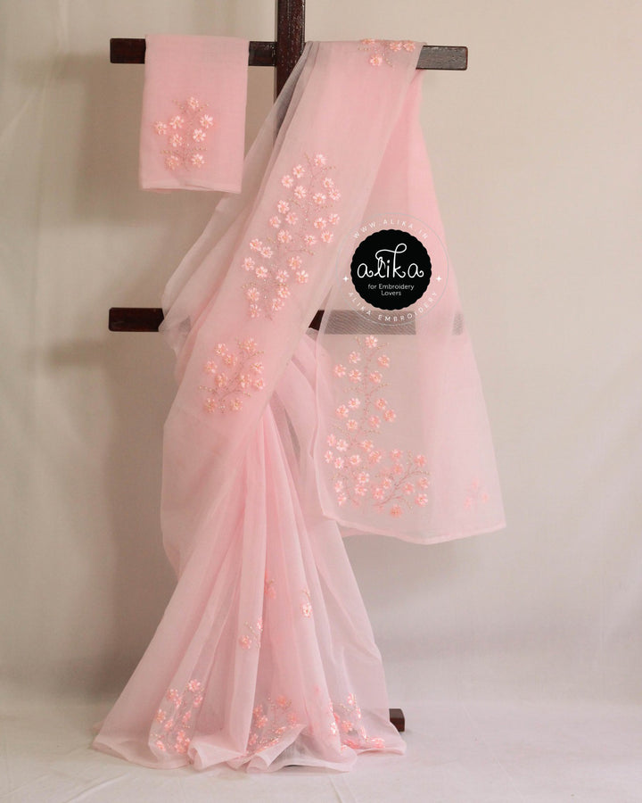 Baby Pink Kota Saree with Ribbon Work