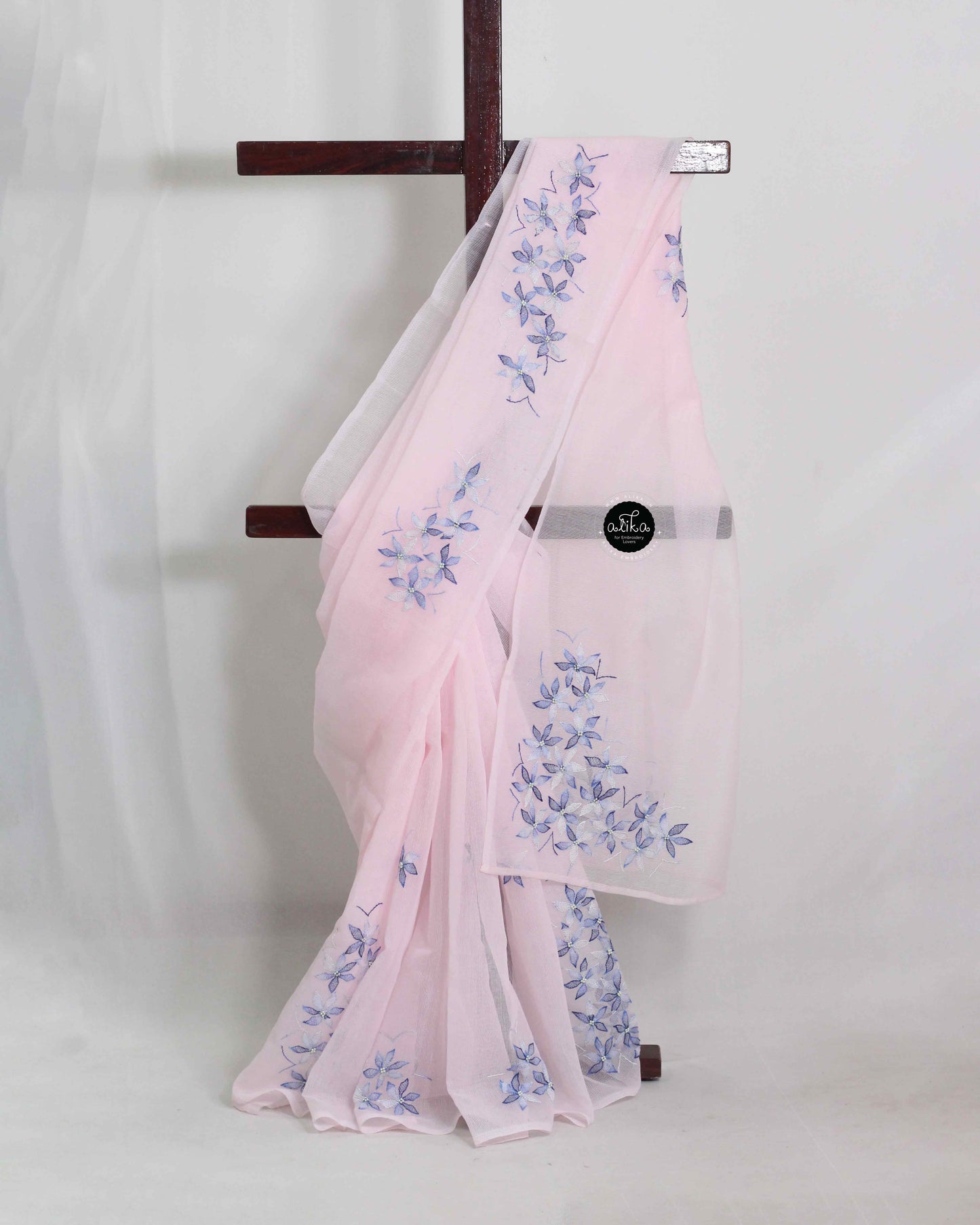 Light Pink Kota Saree with Floral Shadow Embroidery – Alika Fashion Store