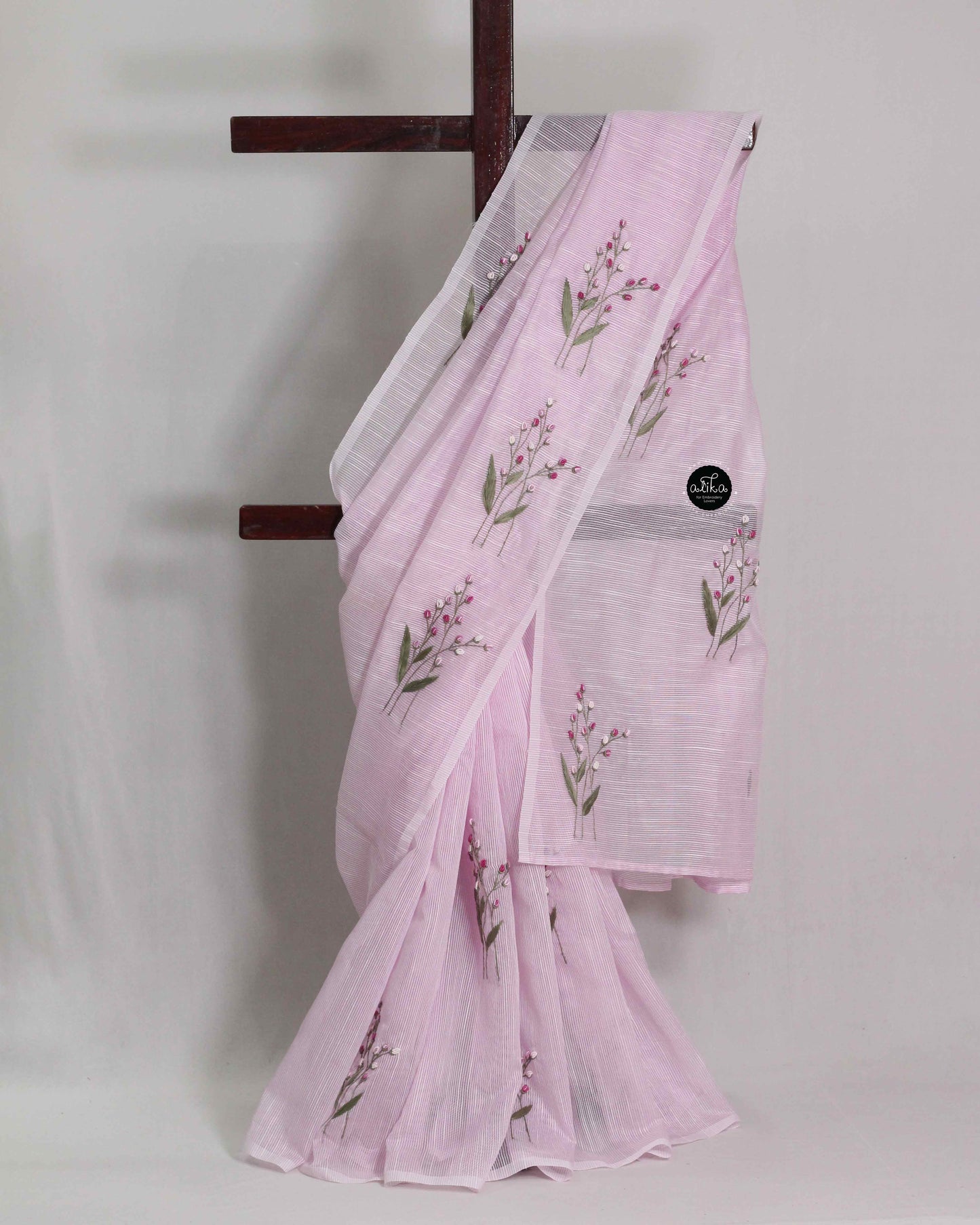 Lavender Rose Kota Saree with Floral Hand Embroidery