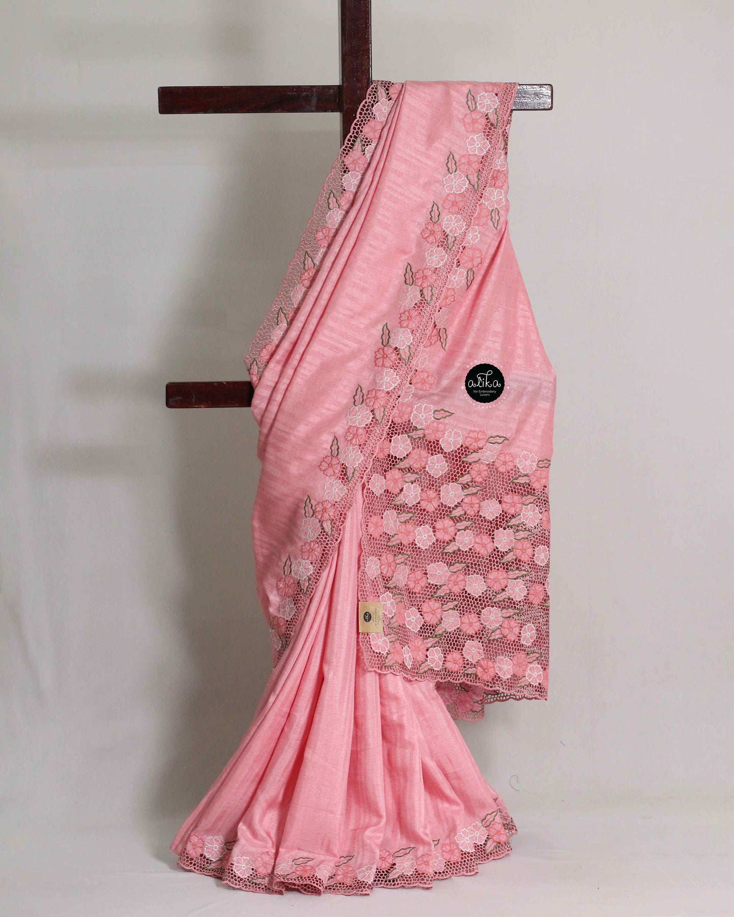Blush Pink Semi Silk Saree with Full Border Cutwork