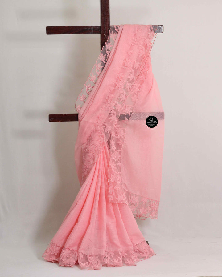 Soft Pink Cotton Kota Saree with Applique Border